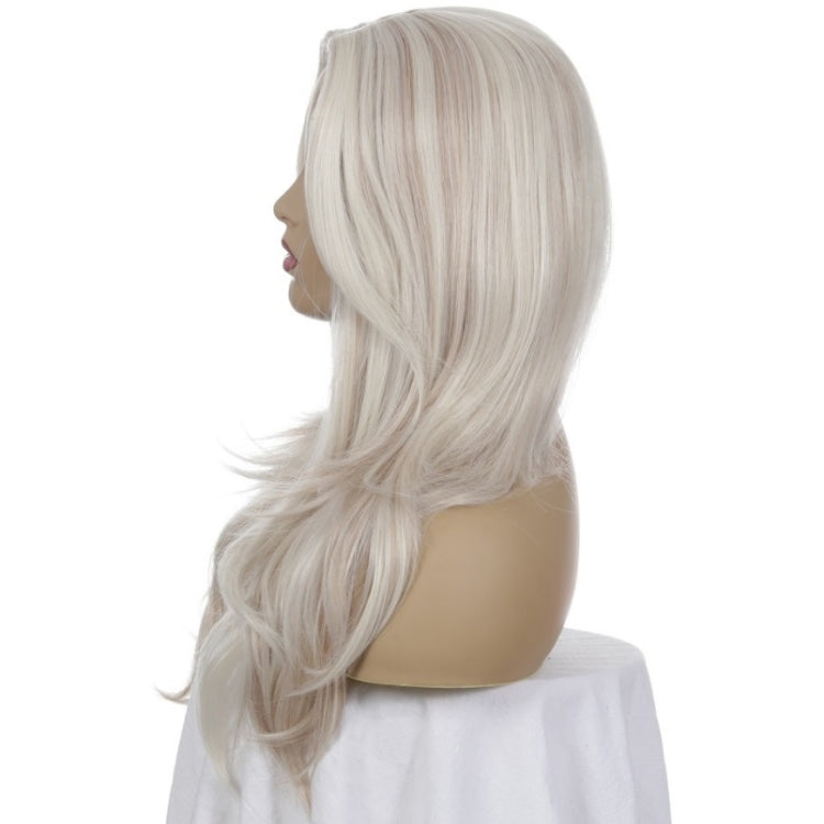 Women Split Wigs Long Curly Hair Synthetic Headgear(Light Gold + Brown)