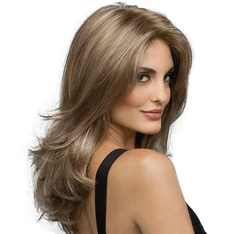 Women Split Wigs Long Curly Hair Synthetic Headgear(Light Gold + Brown)