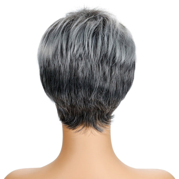 Ladies Fashion Realistic Wig Short Curly Hair Headgear(Black+White)