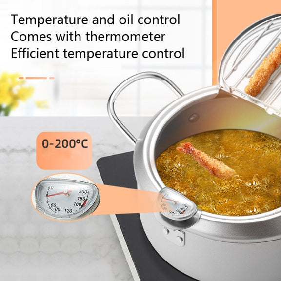20cm Fryer Pot Household Non-Stick Pan Temperature Control Mini Frying Pot(Olive Green)