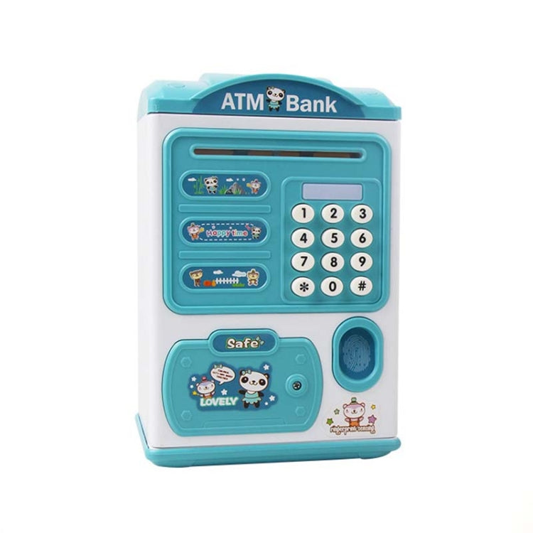 Simulation Password Fingerprint Sensor Unlocking Money Box Automatic Roll Money Safe ATM Piggy Bank(Blue)