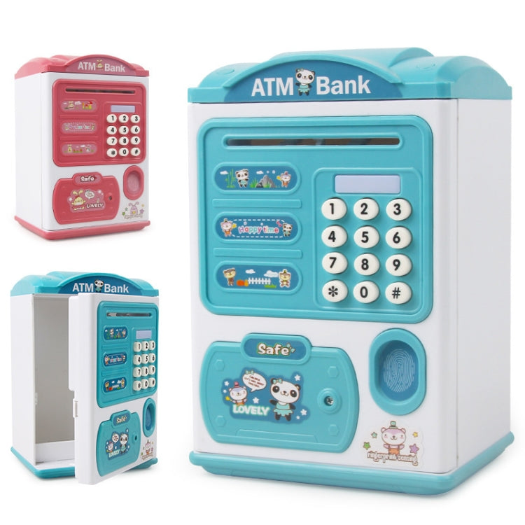 Simulation Password Fingerprint Sensor Unlocking Money Box Automatic Roll Money Safe ATM Piggy Bank(Blue)