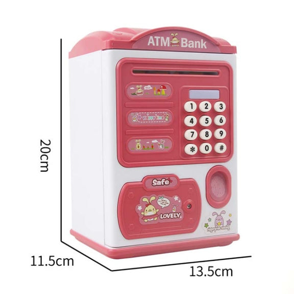 Simulation Password Fingerprint Sensor Unlocking Money Box Automatic Roll Money Safe ATM Piggy Bank(Blue)