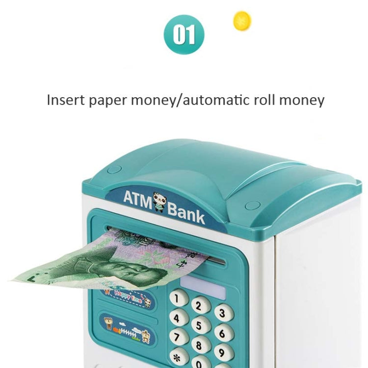 Simulation Password Fingerprint Sensor Unlocking Money Box Automatic Roll Money Safe ATM Piggy Bank(Blue)