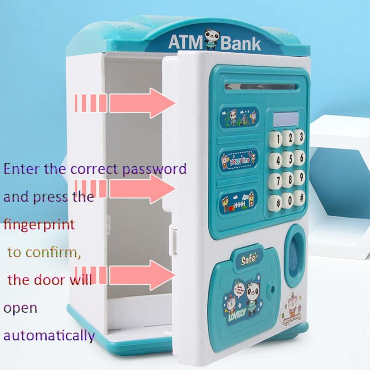 Simulation Password Fingerprint Sensor Unlocking Money Box Automatic Roll Money Safe ATM Piggy Bank(Blue)