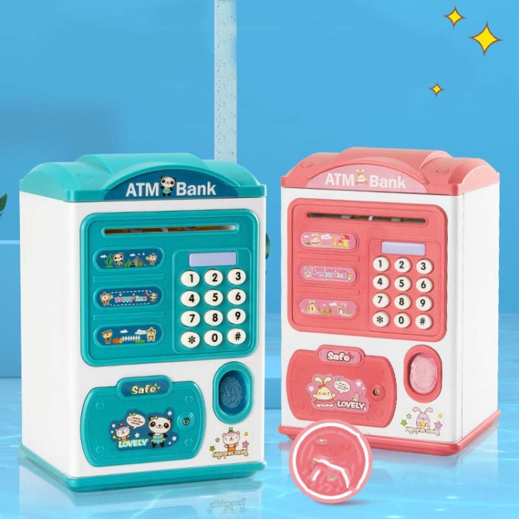 Simulation Password Fingerprint Sensor Unlocking Money Box Automatic Roll Money Safe ATM Piggy Bank(Blue)