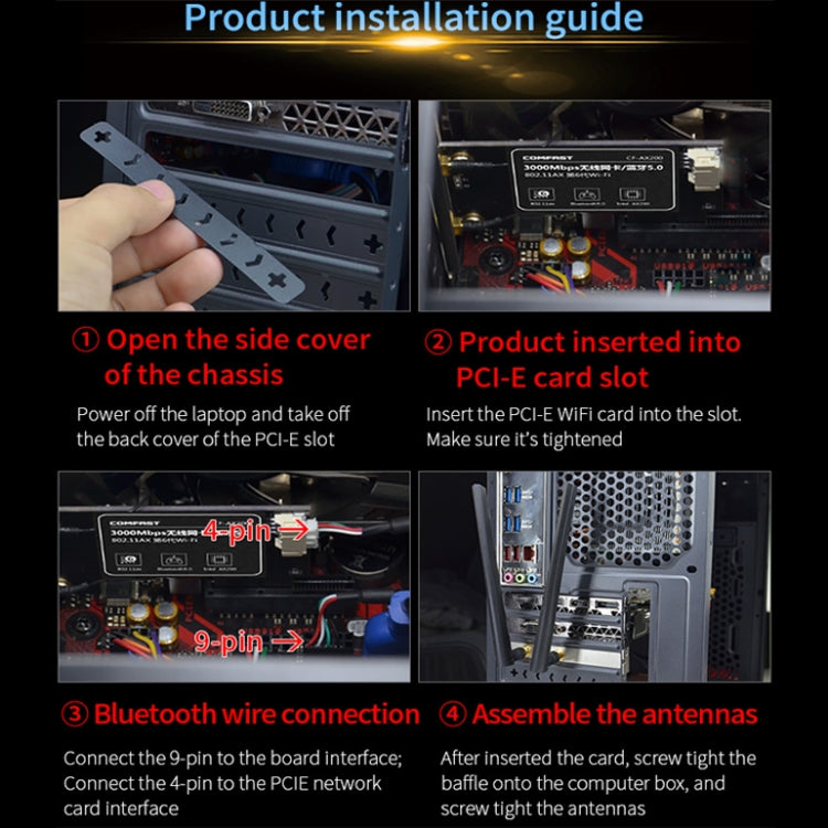 COMFAST Gaming Game 3000Mbps Gigabit Dual-Frequency Wireless Desktop Computer PCIE Wireless Network Card, Coverage: AX200