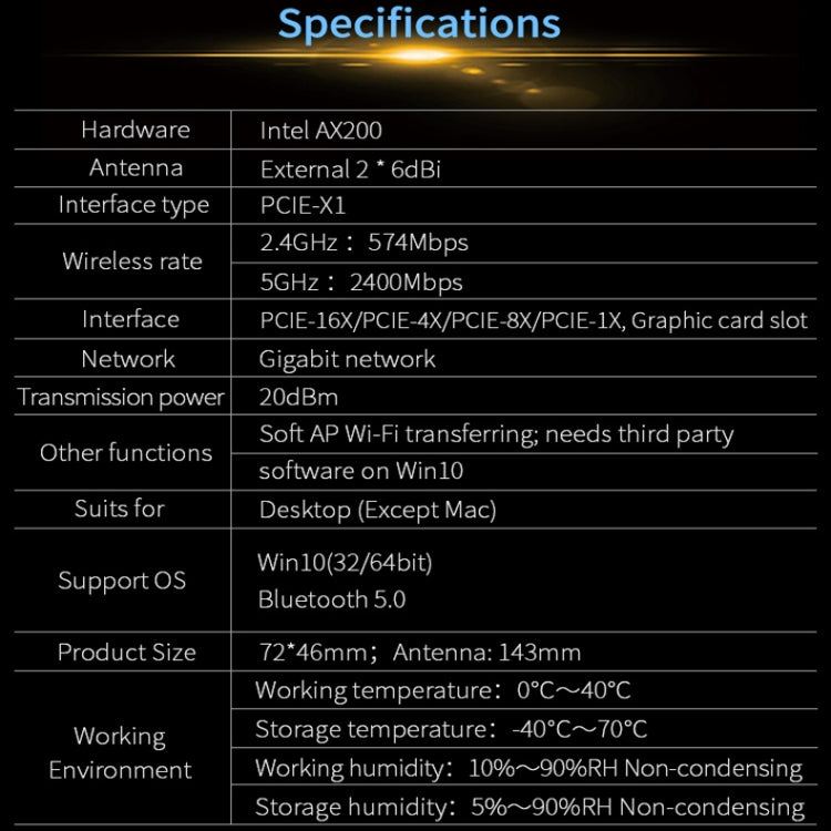 COMFAST Gaming Game 3000Mbps Gigabit Dual-Frequency Wireless Desktop Computer PCIE Wireless Network Card, Coverage: AX200