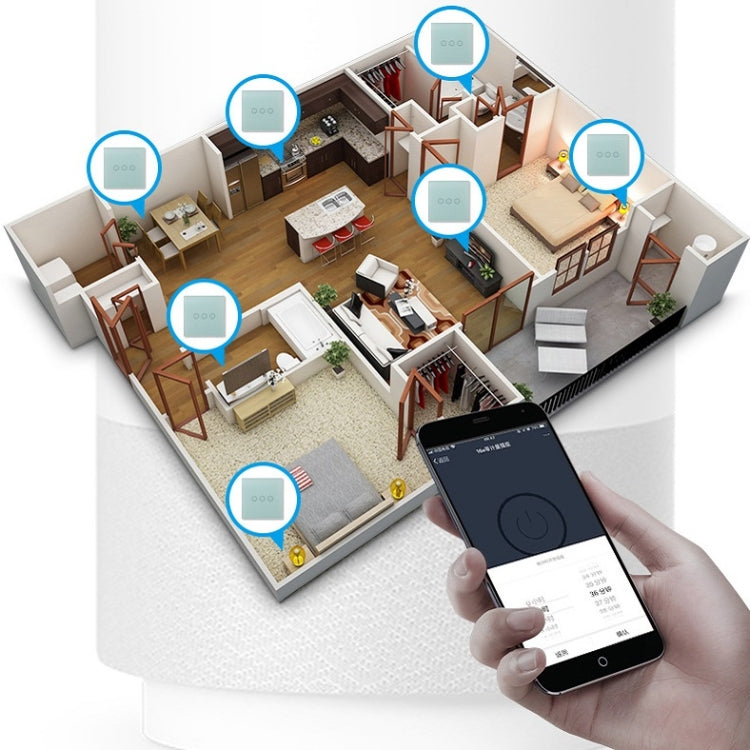 Wifi Wall Touch Panel Switch Voice Control Mobile Phone Remote Control, Model: White 2 Gang (Zero Firewire Wifi)