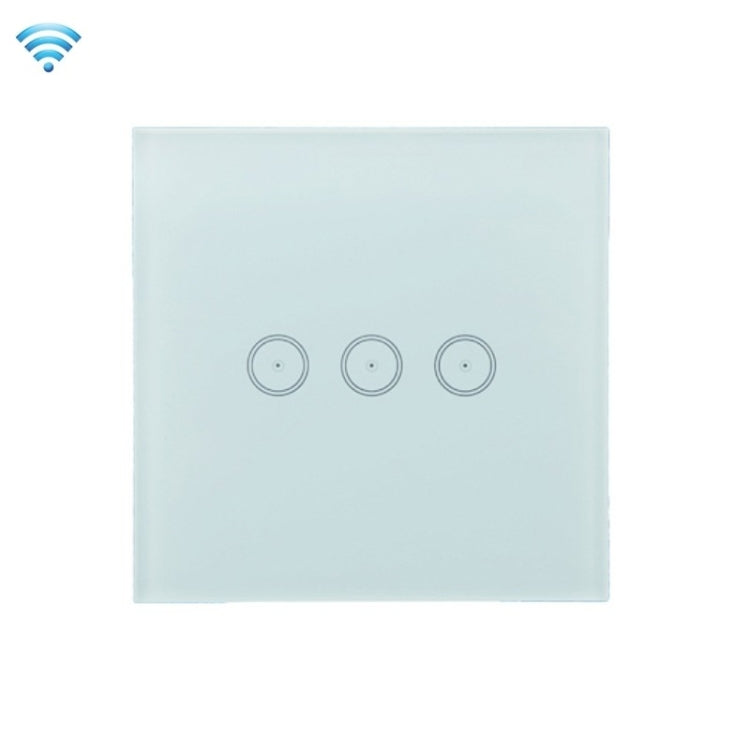 Wifi Wall Touch Panel Switch Voice Control Mobile Phone Remote Control, Model: White 3 Gang (Zero Firewire Wifi)