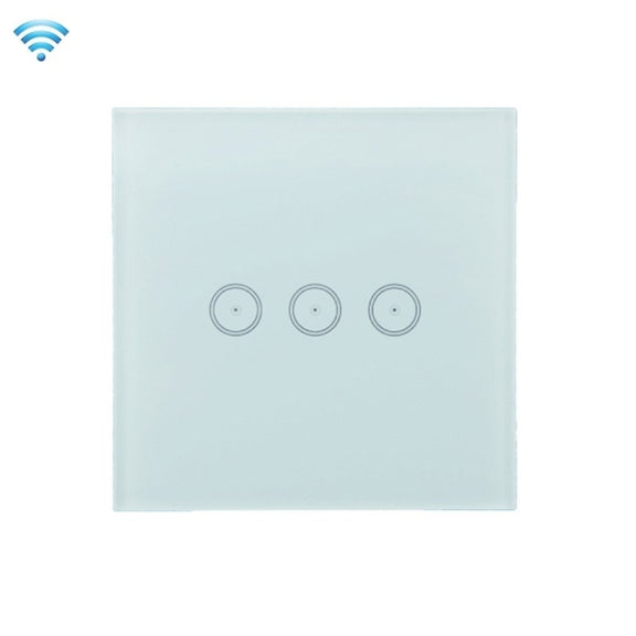 Wifi Wall Touch Panel Switch Voice Control Mobile Phone Remote Control, Model: White 3 Gang (Zero Firewire Wifi)