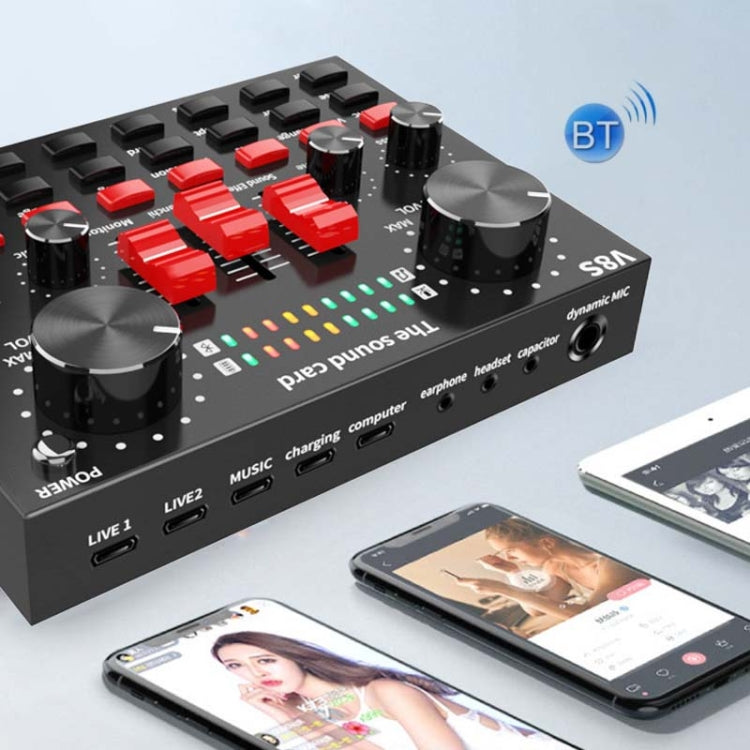 V8S Sound Card Mobile Phone Computer Anchor Live K Song Recording Microphone, Specification: English Version
