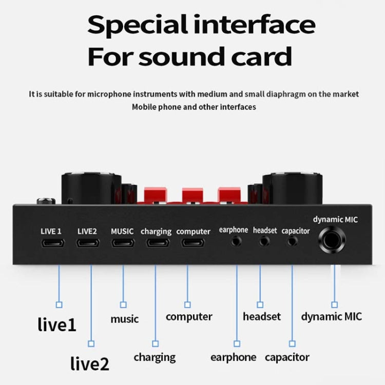 V8S Sound Card Mobile Phone Computer Anchor Live K Song Recording Microphone, Specification: English Version