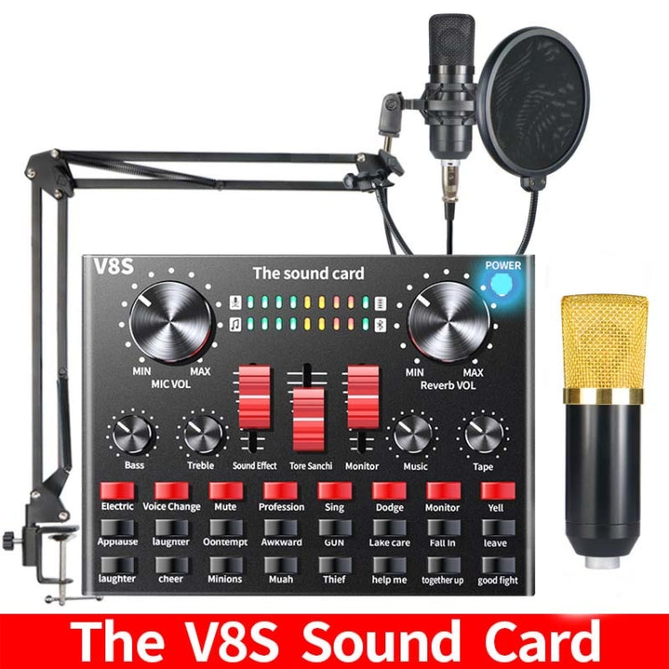 V8S Sound Card Mobile Phone Computer Anchor Live K Song Recording Microphone, Specification:V8S  + Golden Net BM700 Set