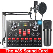 V8S Sound Card Mobile Phone Computer Anchor Live K Song Recording Microphone, Specification:V8S  + Black Bet BM700 Set