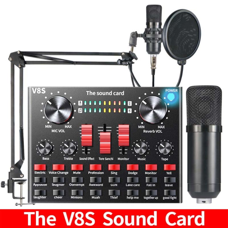 V8S Sound Card Mobile Phone Computer Anchor Live K Song Recording Microphone, Specification:V8S  + Black Bet BM700 Set