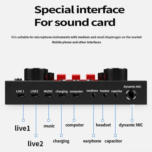 V8S Sound Card Mobile Phone Computer Anchor Live K Song Recording Microphone, Specification:V8S  + Black Bet BM700 Set