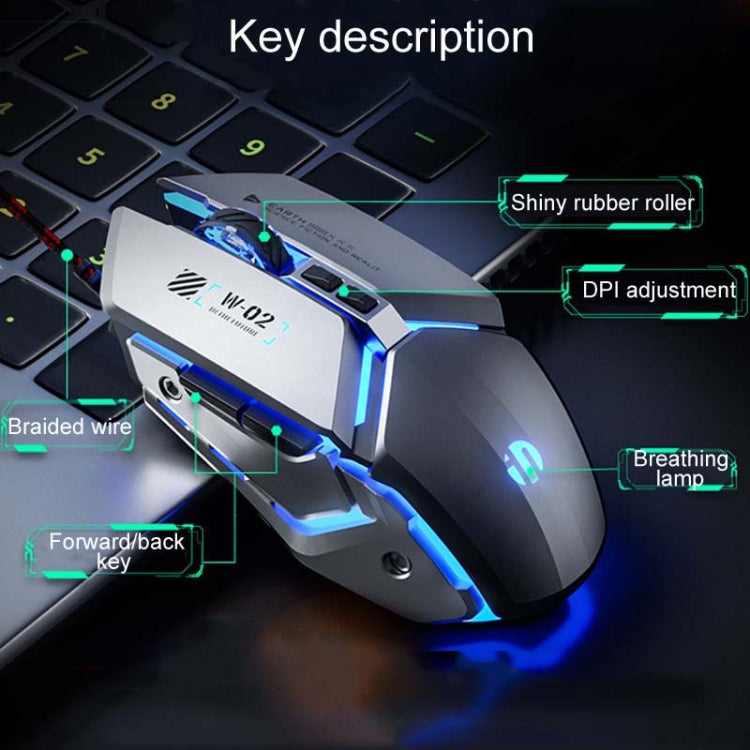 Inphic W-02 6 Keys Home Office Luminous Macro Programming USB Computer Mechanical Game Wired Mouse(Metallic Gray)