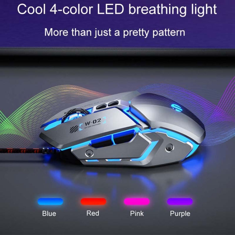 Inphic W-02 6 Keys Home Office Luminous Macro Programming USB Computer Mechanical Game Wired Mouse(Metallic Gray)