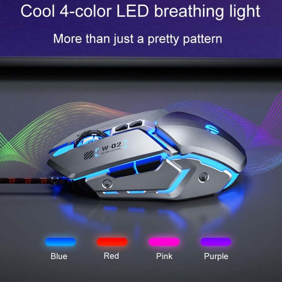 Inphic W-02 6 Keys Home Office Luminous Macro Programming USB Computer Mechanical Game Wired Mouse(Metallic Gray)