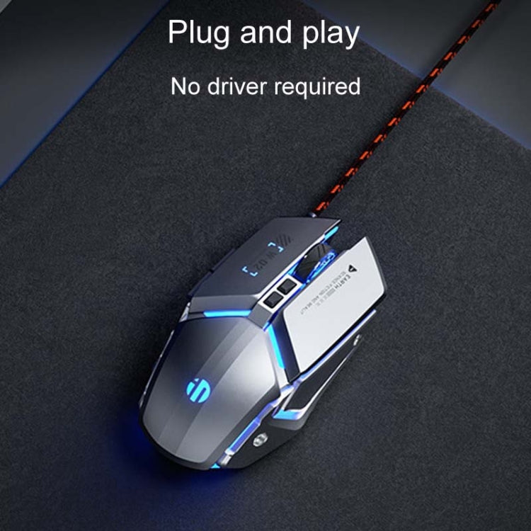 Inphic W-02 6 Keys Home Office Luminous Macro Programming USB Computer Mechanical Game Wired Mouse(Metallic Gray)