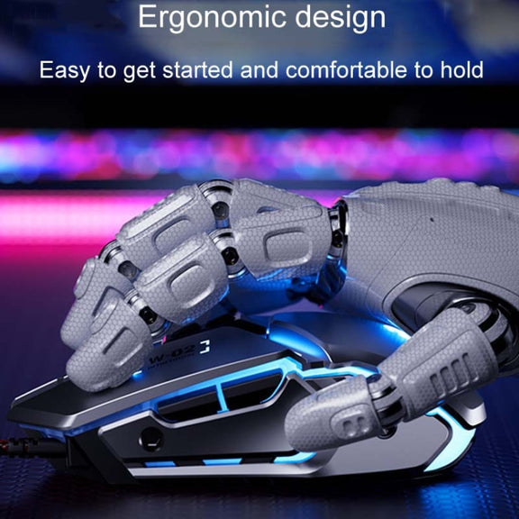 Inphic W-02 6 Keys Home Office Luminous Macro Programming USB Computer Mechanical Game Wired Mouse(Metallic Gray)