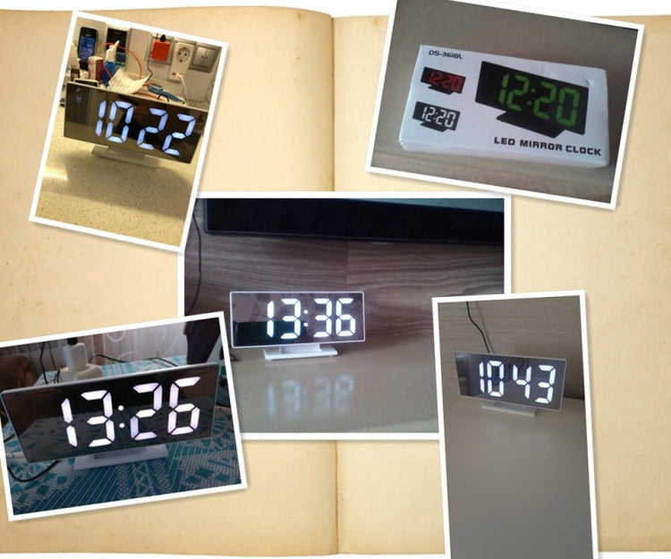 Multi-function Large Screen Electronic Clock Mute LED Mirror Alarm Clock(Red Light with White Frame)