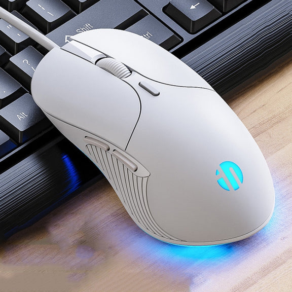 Inphic PB1 Business Office Mute Macro Definition Gaming Wired Mouse, Cable Length: 1.5m, Colour: Matte White Breathing Light