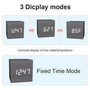 Multicolor Sounds Control Wooden Clock Modern Digital LED Desk Alarm Clock Thermometer Timer Black Green