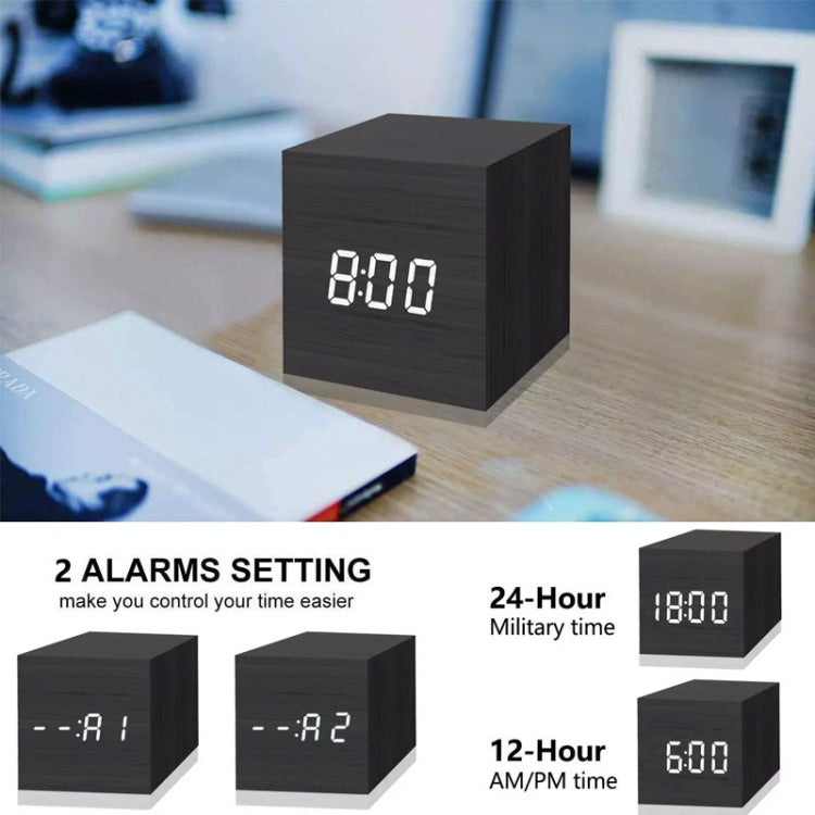 Multicolor Sounds Control Wooden Clock Modern Digital LED Desk Alarm Clock Thermometer Timer Black Green