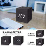 Multicolor Sounds Control Wooden Clock Modern Digital LED Desk Alarm Clock Thermometer Timer Black Green