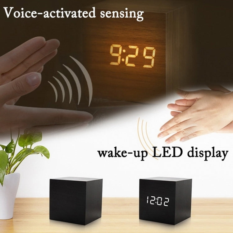 Multicolor Sounds Control Wooden Clock Modern Digital LED Desk Alarm Clock Thermometer Timer Black Green