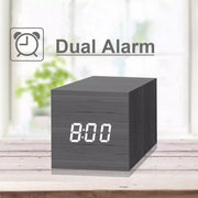 Multicolor Sounds Control Wooden Clock Modern Digital LED Desk Alarm Clock Thermometer Timer Black Green