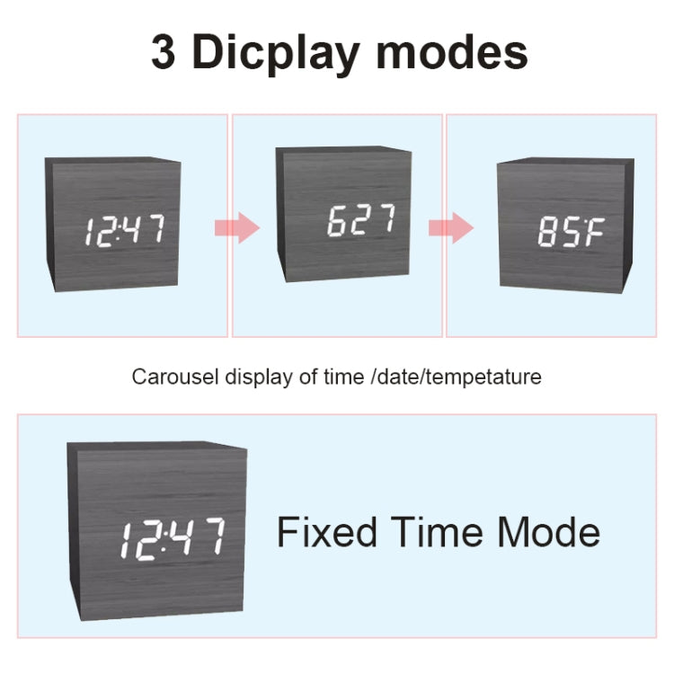 Multicolor Sounds Control Wooden Clock Modern Digital LED Desk Alarm Clock Thermometer Timer White Blue