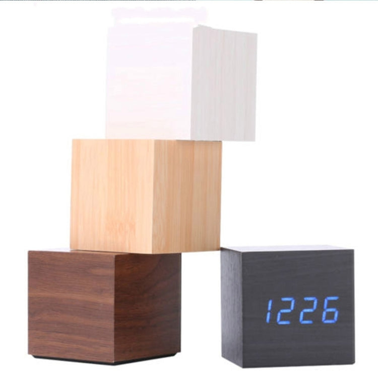 Multicolor Sounds Control Wooden Clock Modern Digital LED Desk Alarm Clock Thermometer Timer White Blue