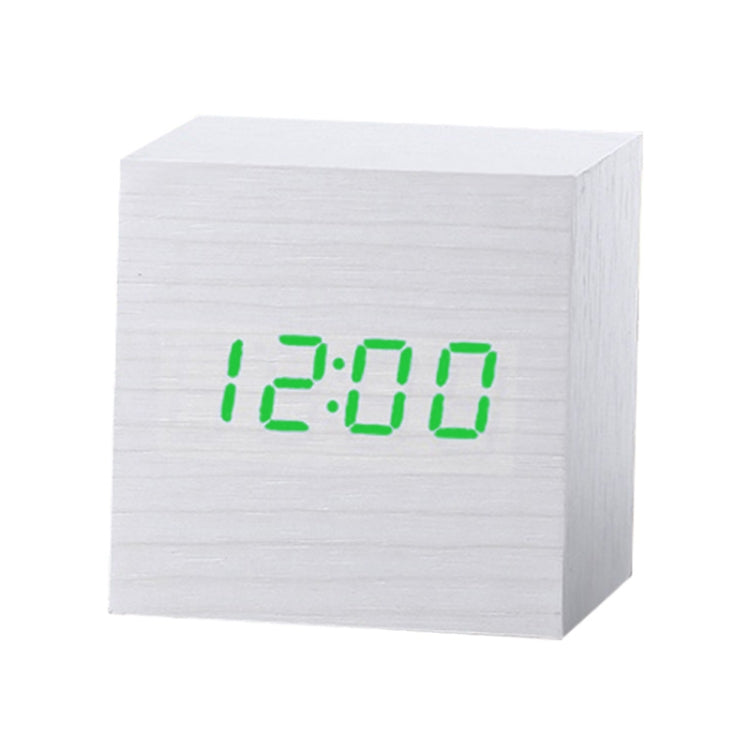 Multicolor Sounds Control Wooden Clock Modern Digital LED Desk Alarm Clock Thermometer Timer White Green