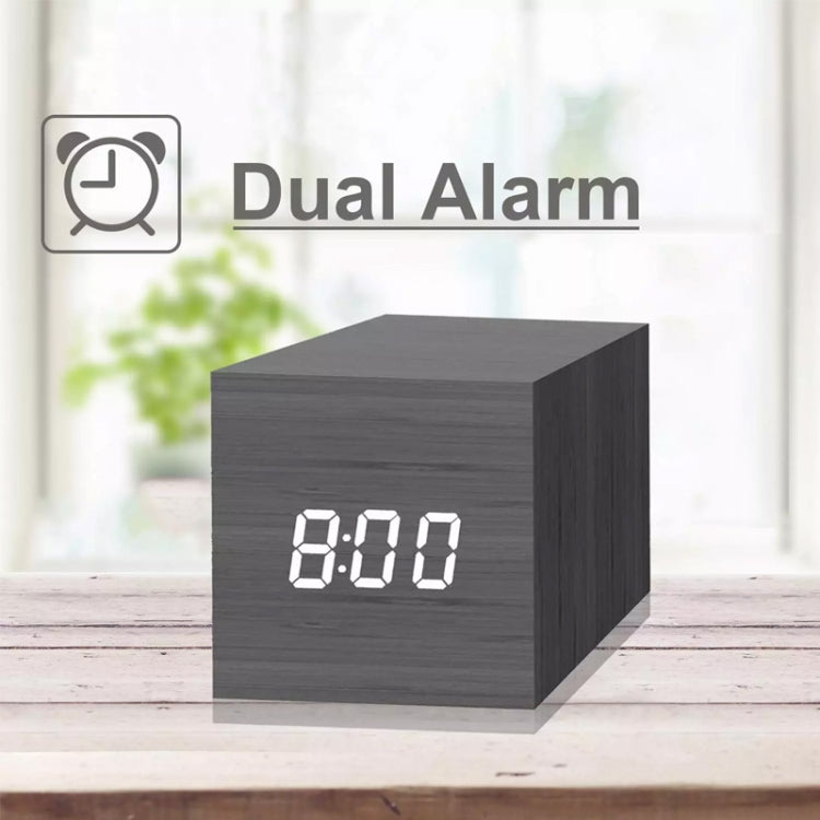 Multicolor Sounds Control Wooden Clock Modern Digital LED Desk Alarm Clock Thermometer Timer White Green
