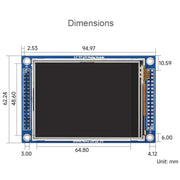 Waveshare 16498 3.2inch 320x240 Pixels Touch LCD (D), With Touch Panel And Stand-Alone Controllers