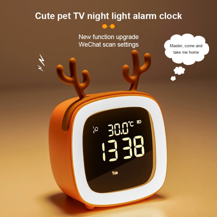 Cartoon Deer Shape Children Snooze Multifunctional USB Rechargeable Student LED Alarm Clock(Blue)