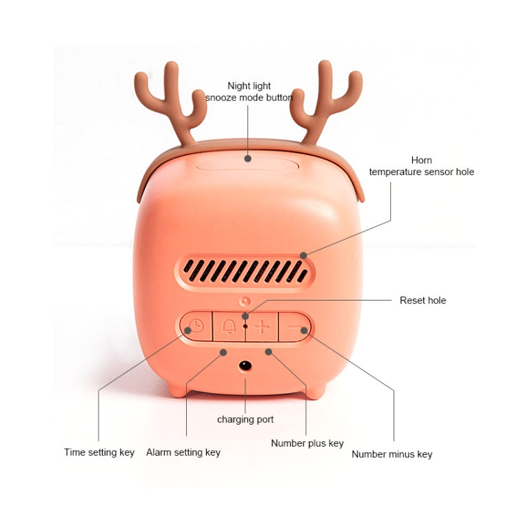 Cartoon Deer Shape Children Snooze Multifunctional USB Rechargeable Student LED Alarm Clock(Blue)