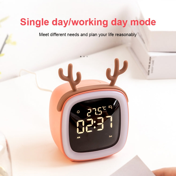 Cartoon Deer Shape Children Snooze Multifunctional USB Rechargeable Student LED Alarm Clock(Blue)