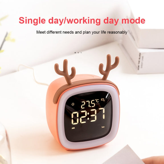 Cartoon Deer Shape Children Snooze Multifunctional USB Rechargeable Student LED Alarm Clock(Blue)