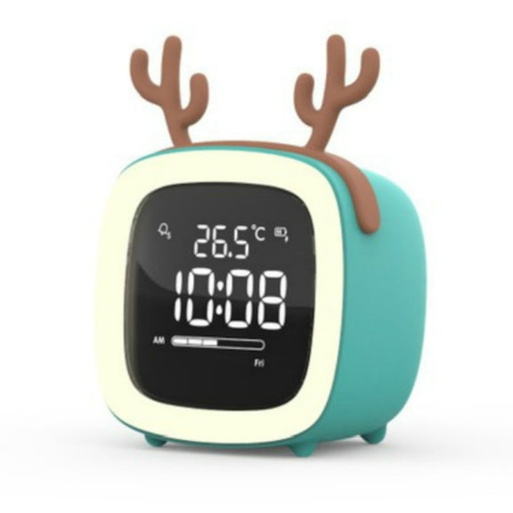 Cartoon Deer Shape Children Snooze Multifunctional USB Rechargeable Student LED Alarm Clock(Blue)