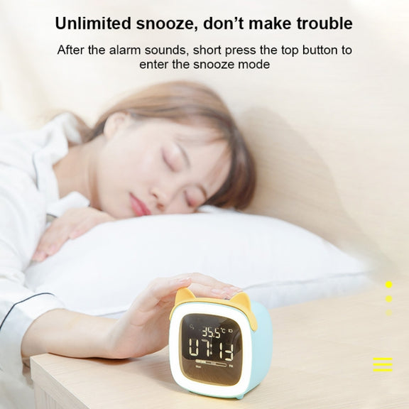 Cartoon Deer Shape Children Snooze Multifunctional USB Rechargeable Student LED Alarm Clock(Blue)