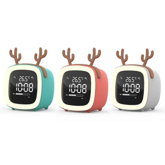 Cartoon Deer Shape Children Snooze Multifunctional USB Rechargeable Student LED Alarm Clock(Gray)