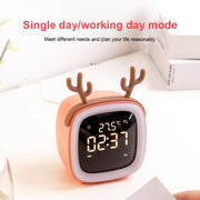 Cartoon Deer Shape Children Snooze Multifunctional USB Rechargeable Student LED Alarm Clock(Gray)