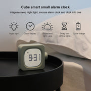 Student Creative Multifunctional Mute Bedside Bedroom Square Alarm Clock(Milky)