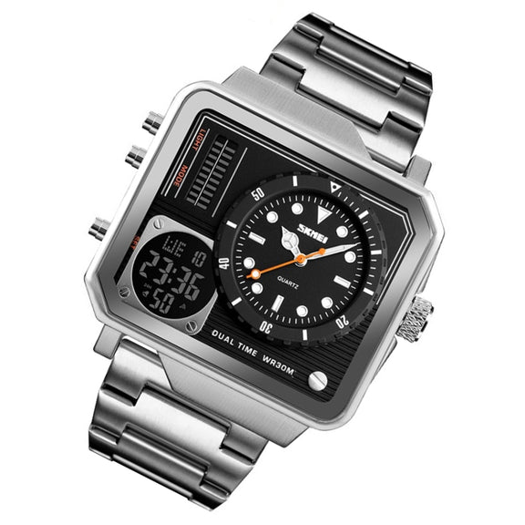 SKMEI 1392 Multi-Function Outdoor Sports Watch Business Double Display Water-resistant Electronic Watch(Silver)