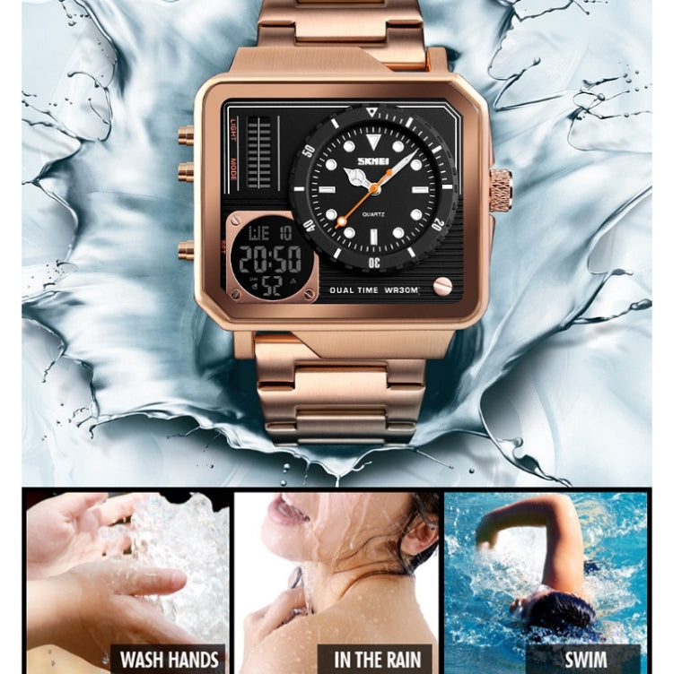 SKMEI 1392 Multi-Function Outdoor Sports Watch Business Double Display Water-resistant Electronic Watch(Silver)