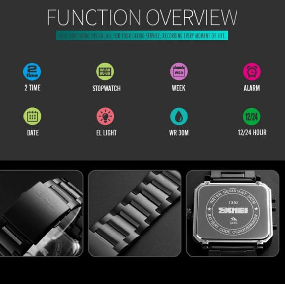 SKMEI 1392 Multi-Function Outdoor Sports Watch Business Double Display Water-resistant Electronic Watch(Black)